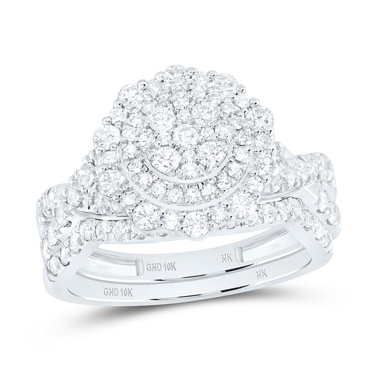 10K Yellow Or White Gold 1 1/5 Cttw Natural Diamond Nk Fashion Double Halo Anniversary Wedding Engagement Band Ring Bridal Set