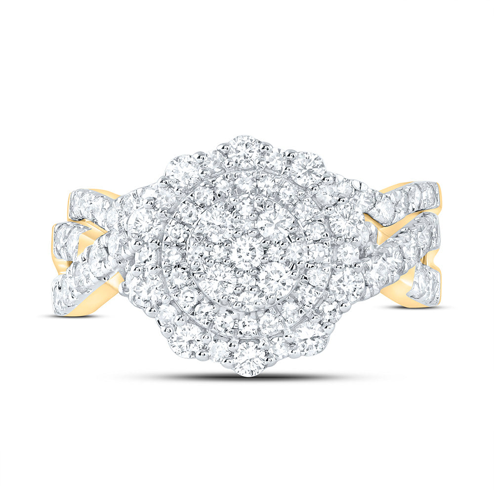 10K Yellow Or White Gold 1 1/5 Cttw Natural Diamond Nk Fashion Double Halo Anniversary Wedding Engagement Band Ring Bridal Set