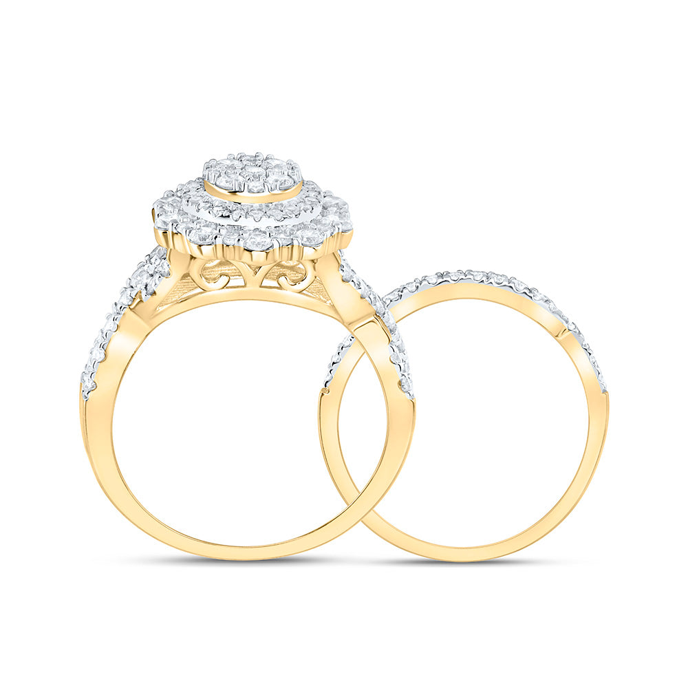 10K Yellow Or White Gold 1 1/5 Cttw Natural Diamond Nk Fashion Double Halo Anniversary Wedding Engagement Band Ring Bridal Set
