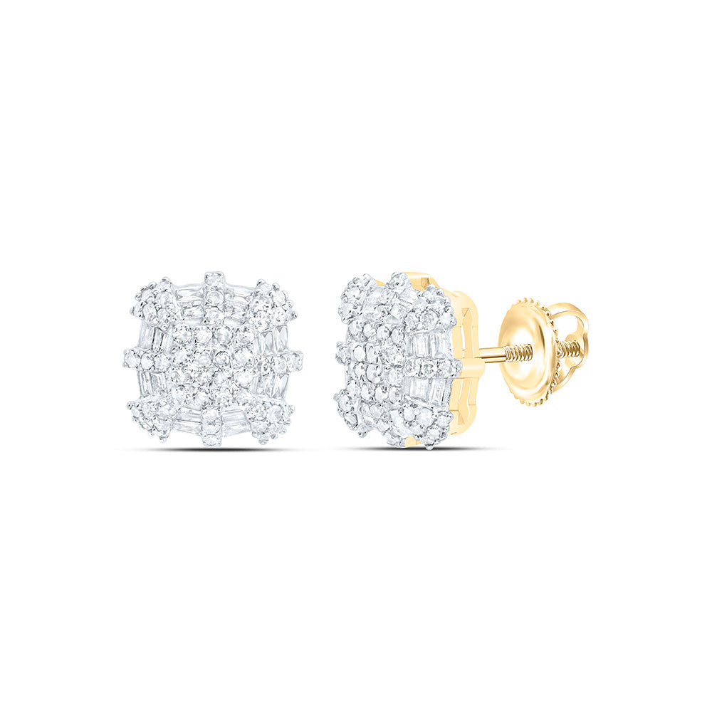 10K Yellow Gold 1/2 Cttw Natural Diamond Nk Fashion Cushion Earring, L: 10 Mm x W: 5 Mm