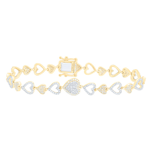10K Yellow Gold 1 5/8 Cttw Natural Diamond Nk Fashion Heart Bracelet (7 Inch)