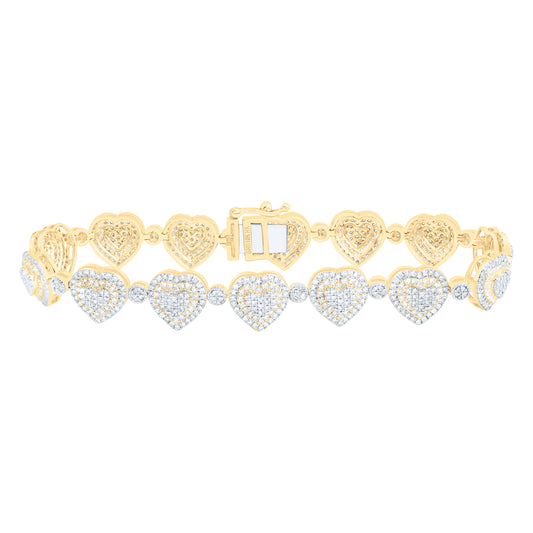 10K Yellow Gold 3 1/5 Cttw Natural Diamond Nk Fashion Heart Bracelet (7 Inch)