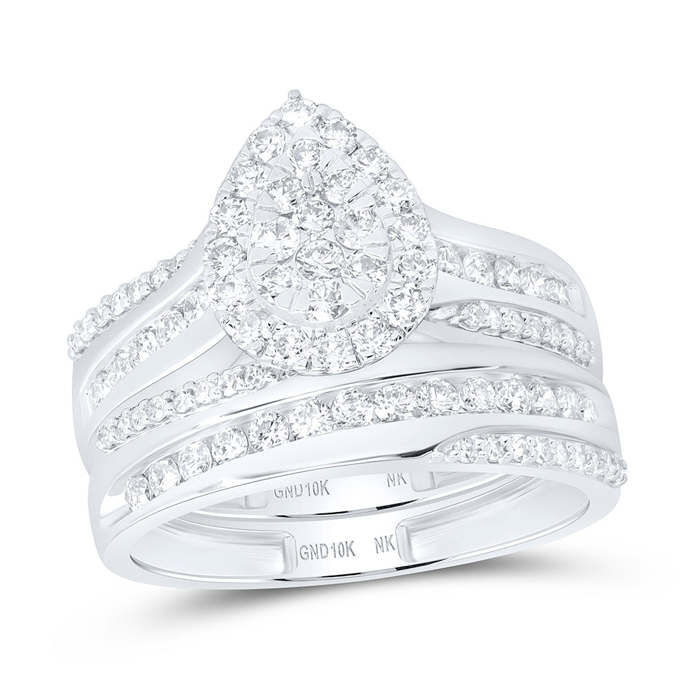 10K Yellow Or White Gold 1 1/2 Cttw Natural Diamond Nk Fashion Pear Bridal Anniversary Wedding Engagement Band Ring Trio Set