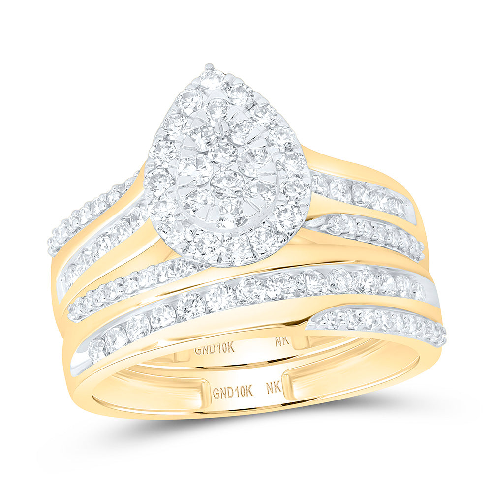 10K Yellow Or White Gold 1 1/2 Cttw Natural Diamond Nk Fashion Pear Bridal Anniversary Wedding Engagement Band Ring Trio Set