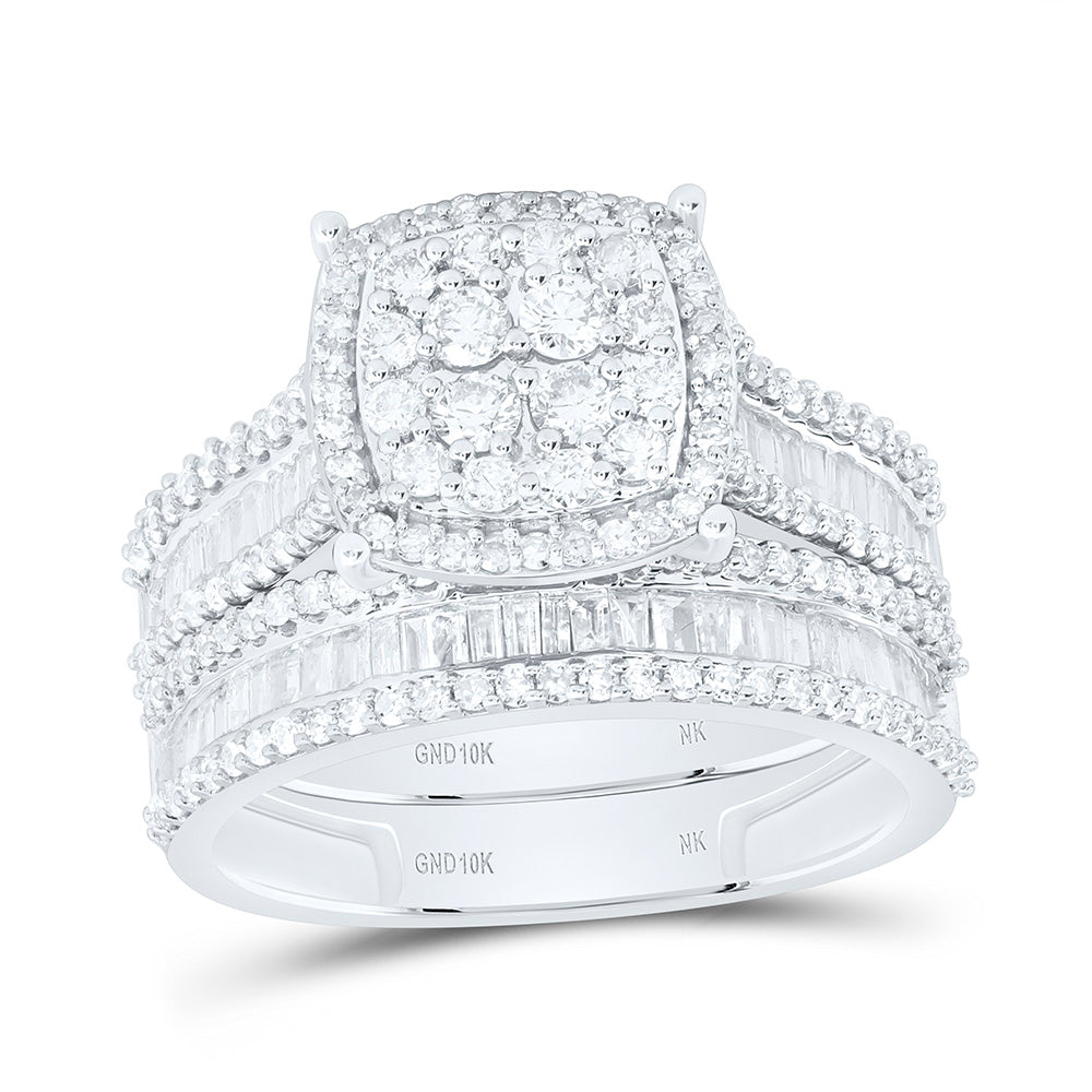 10K Yellow Or White Gold 2 1/5 Cttw Natural Diamond Nk Fashion Square Bridal Anniversary Wedding Engagement Band Ring Trio Set