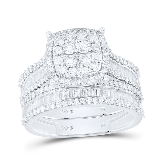 10K Yellow Or White Gold 2 1/5 Cttw Natural Diamond Nk Fashion Square Bridal Anniversary Wedding Engagement Band Ring Trio Set