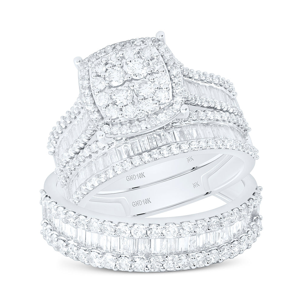 10K Yellow Or White Gold 2 1/5 Cttw Natural Diamond Nk Fashion Square Bridal Anniversary Wedding Engagement Band Ring Trio Set