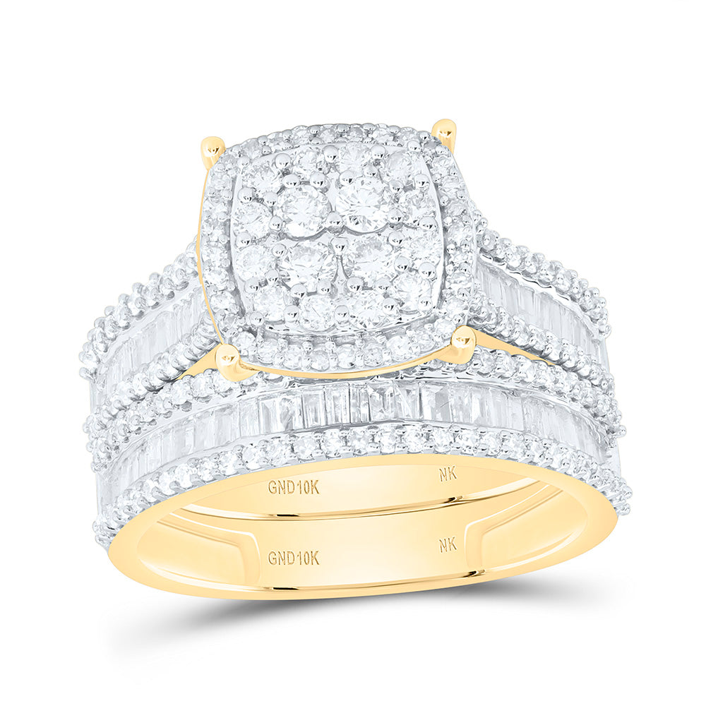 10K Yellow Or White Gold 2 1/5 Cttw Natural Diamond Nk Fashion Square Bridal Anniversary Wedding Engagement Band Ring Trio Set