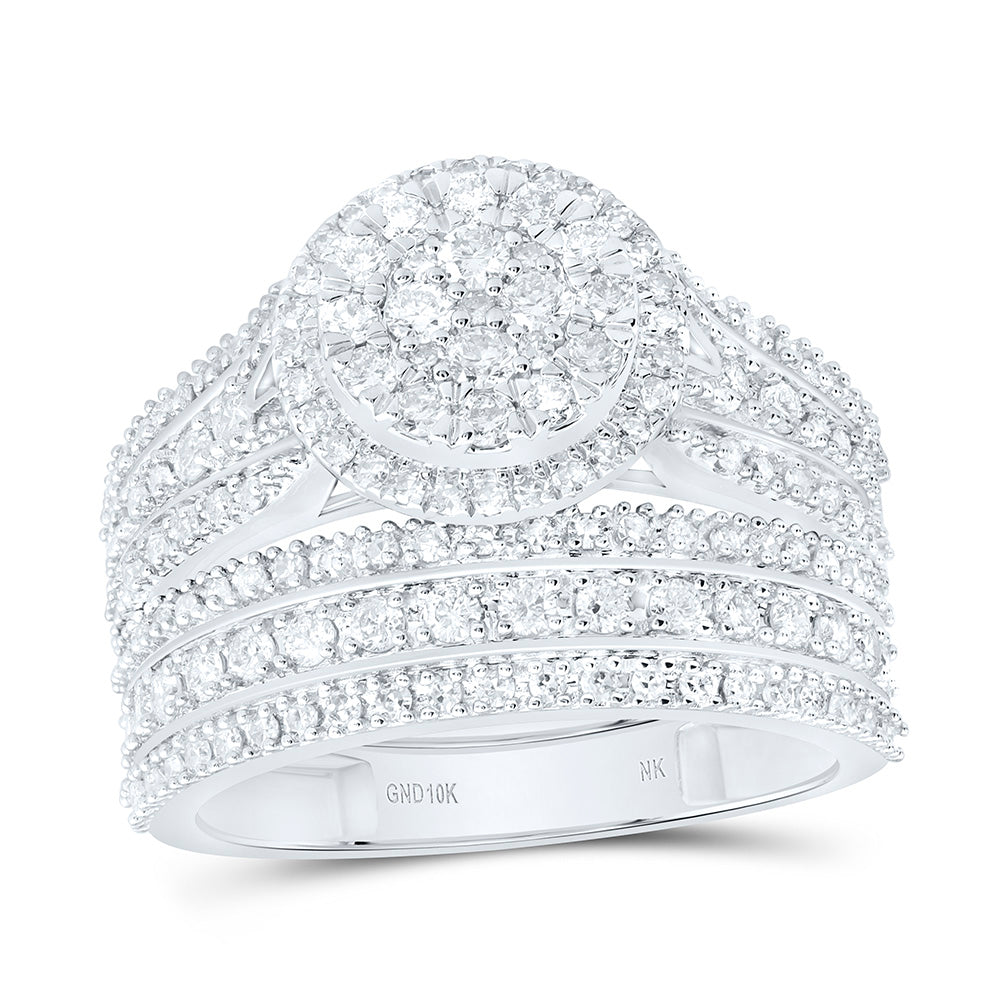 10K Yellow Or White Gold 1 7/8 Cttw Natural Diamond Nk Fashion Round Trio Bridal Anniversary Wedding Engagement Band Ring