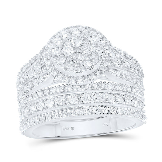 10K Yellow Or White Gold 1 7/8 Cttw Natural Diamond Nk Fashion Round Trio Bridal Anniversary Wedding Engagement Band Ring