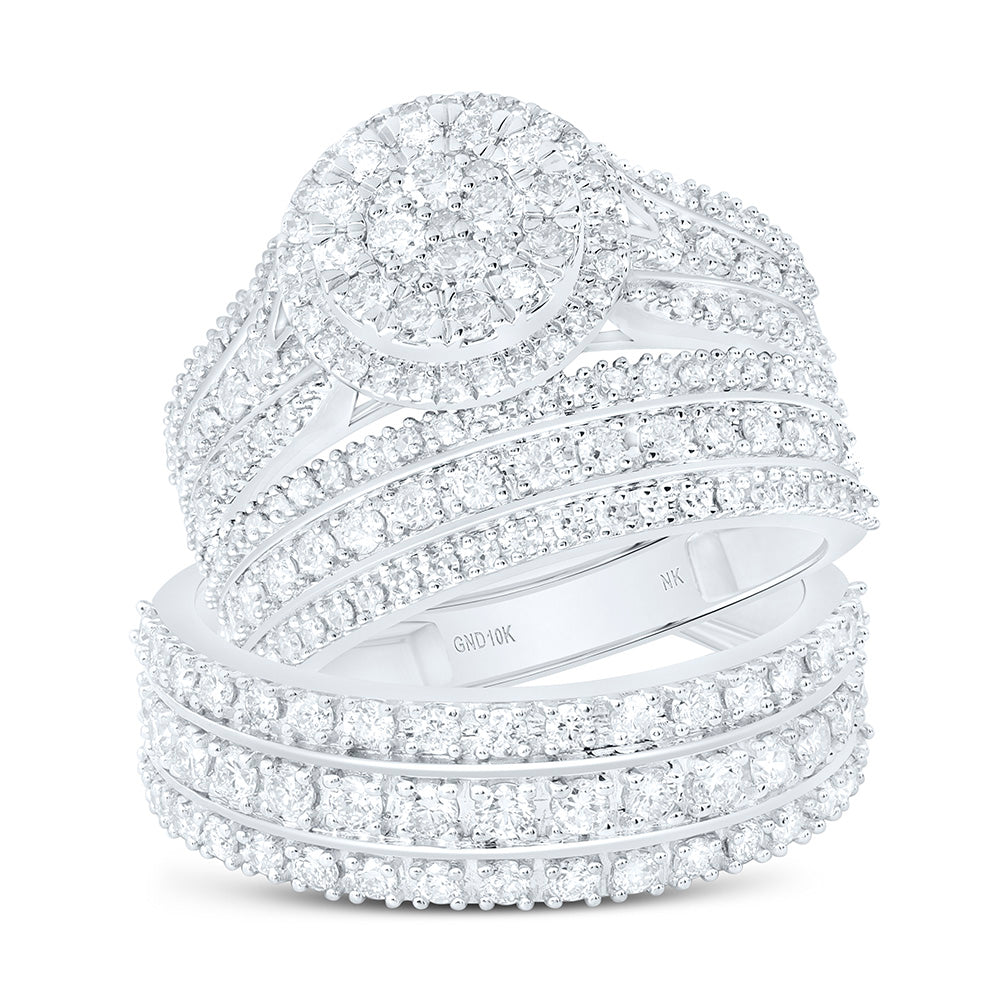 10K Yellow Or White Gold 1 7/8 Cttw Natural Diamond Nk Fashion Round Trio Bridal Anniversary Wedding Engagement Band Ring