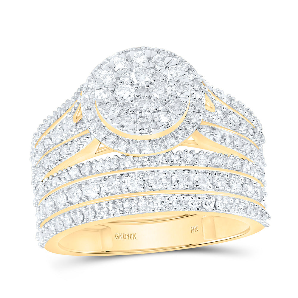 10K Yellow Or White Gold 1 7/8 Cttw Natural Diamond Nk Fashion Round Trio Bridal Anniversary Wedding Engagement Band Ring
