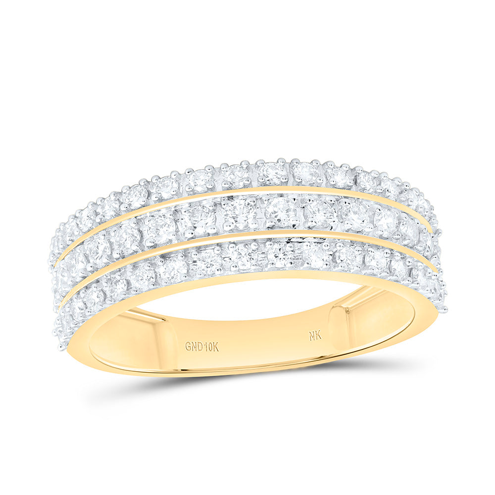 10K Yellow Or White Gold 1 7/8 Cttw Natural Diamond Nk Fashion Round Trio Bridal Anniversary Wedding Engagement Band Ring