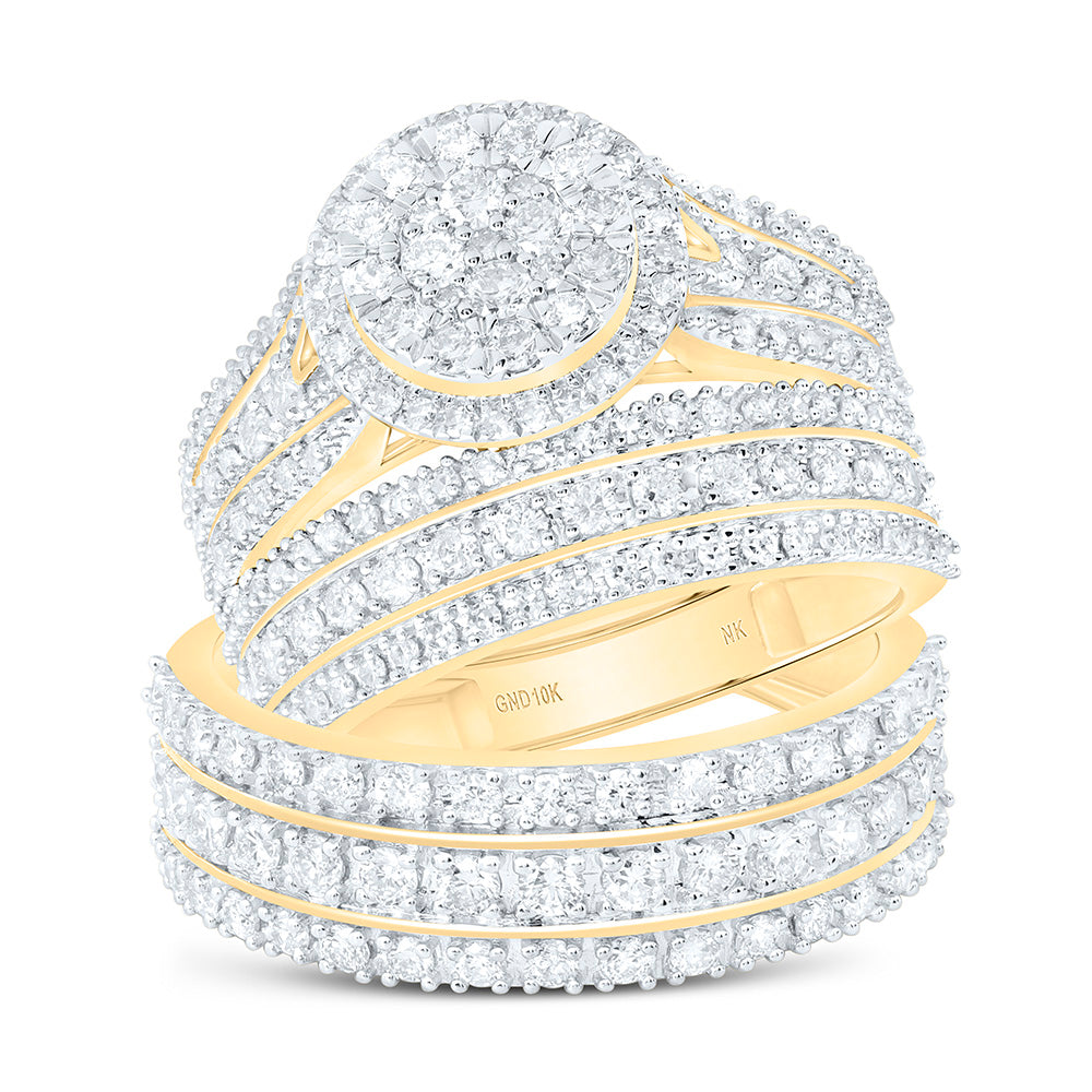 10K Yellow Or White Gold 1 7/8 Cttw Natural Diamond Nk Fashion Round Trio Bridal Anniversary Wedding Engagement Band Ring