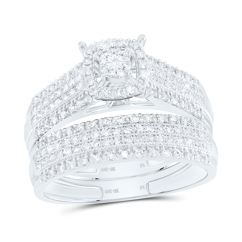 10K Yellow Or White Gold 3/4 Cttw Natural Diamond Nk Fashion Bridal Anniversary Wedding Engagement Band Ring Trio Set