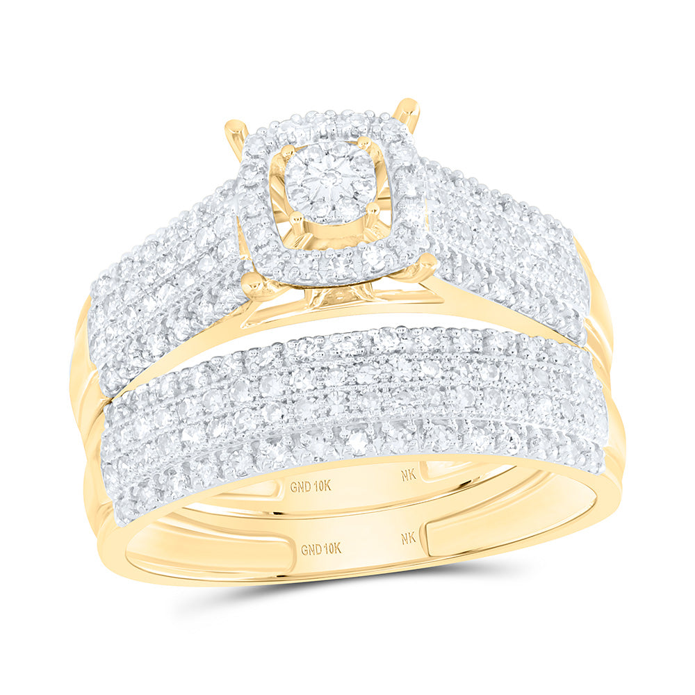 10K Yellow Or White Gold 3/4 Cttw Natural Diamond Nk Fashion Bridal Anniversary Wedding Engagement Band Ring Trio Set