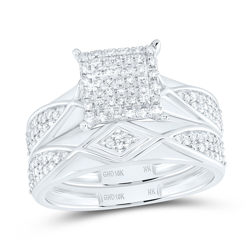 10K Yellow Or White Gold 5/8 Cttw Natural Diamond Nk Fashion Square Bridal Anniversary Wedding Engagement Band Ring Trio Set