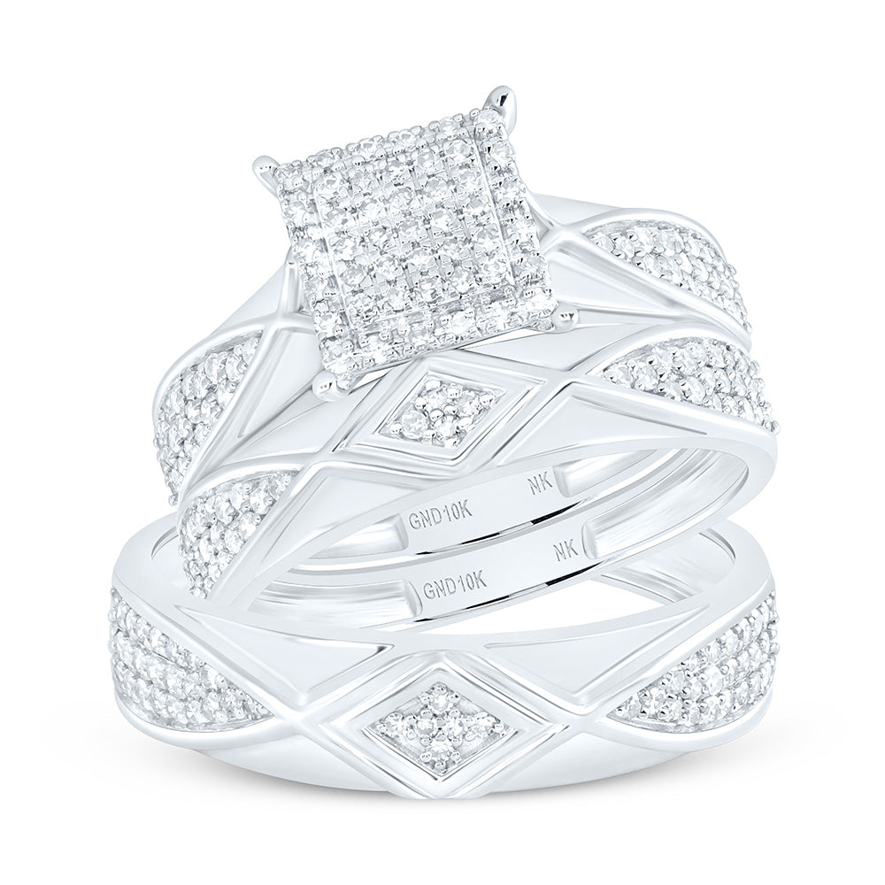 10K Yellow Or White Gold 5/8 Cttw Natural Diamond Nk Fashion Square Bridal Anniversary Wedding Engagement Band Ring Trio Set