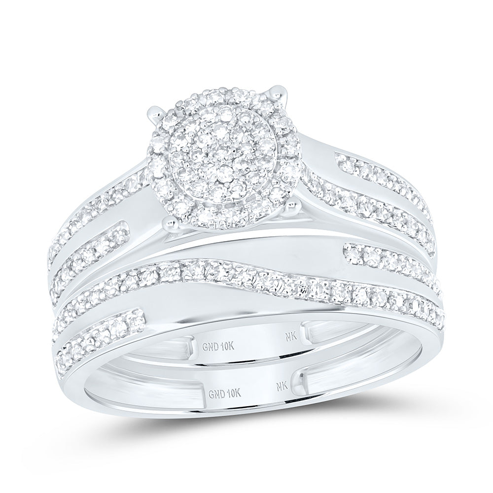 10K Yellow Or White Gold 1/2 Cttw Natural Diamond Nk Fashion Round Bridal Anniversary Wedding Engagement Band Ring Trio Set