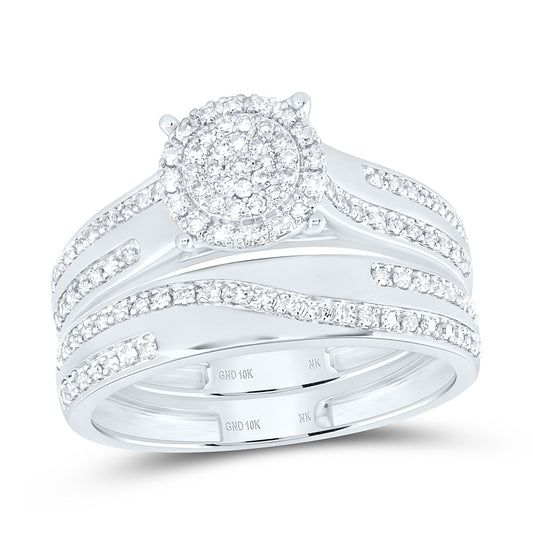 10K Yellow Or White Gold 1/2 Cttw Natural Diamond Nk Fashion Round Bridal Anniversary Wedding Engagement Band Ring Trio Set