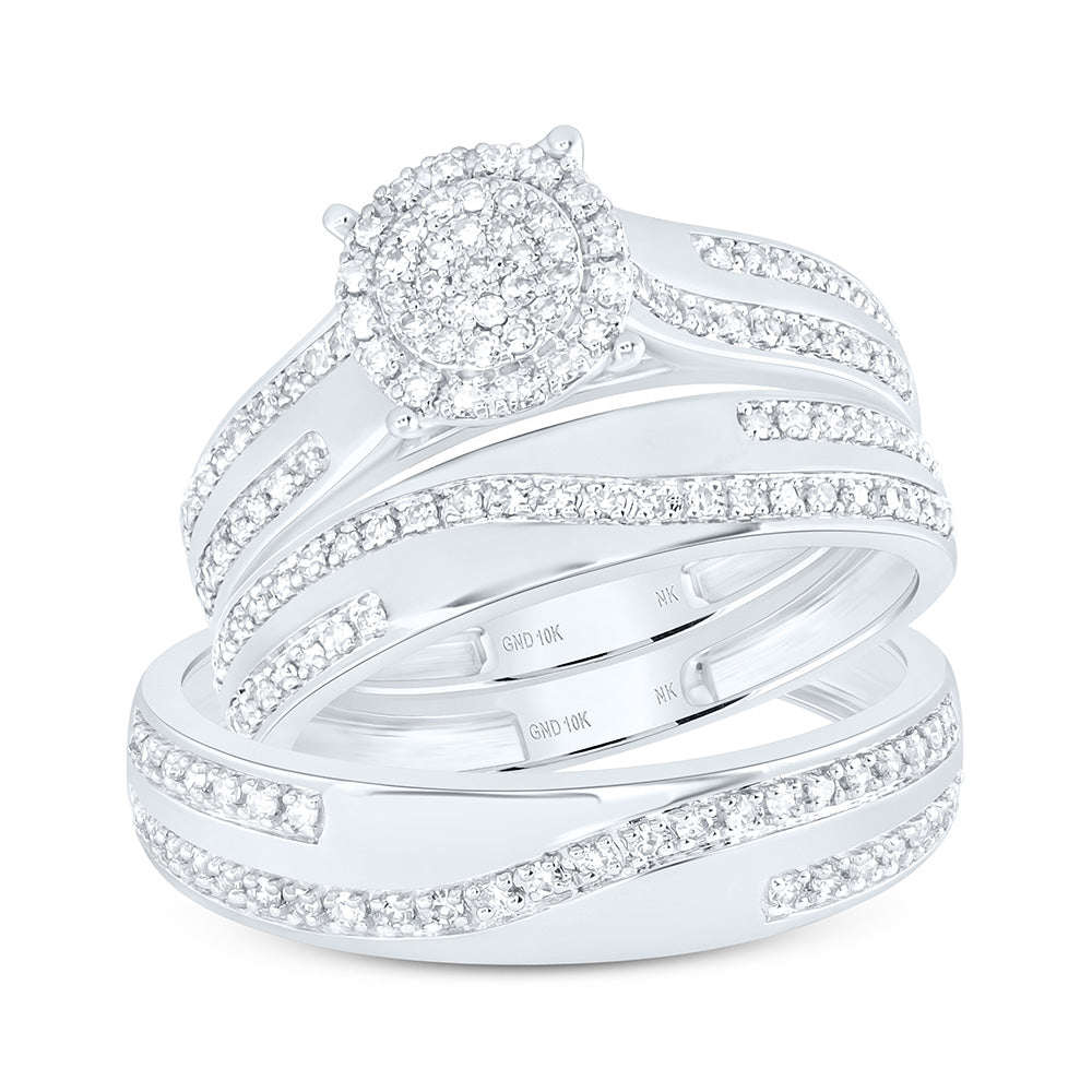 10K Yellow Or White Gold 1/2 Cttw Natural Diamond Nk Fashion Round Bridal Anniversary Wedding Engagement Band Ring Trio Set