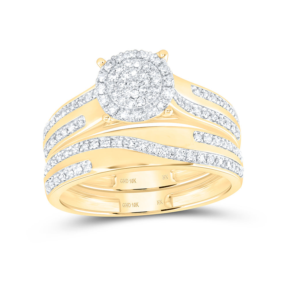 10K Yellow Or White Gold 1/2 Cttw Natural Diamond Nk Fashion Round Bridal Anniversary Wedding Engagement Band Ring Trio Set