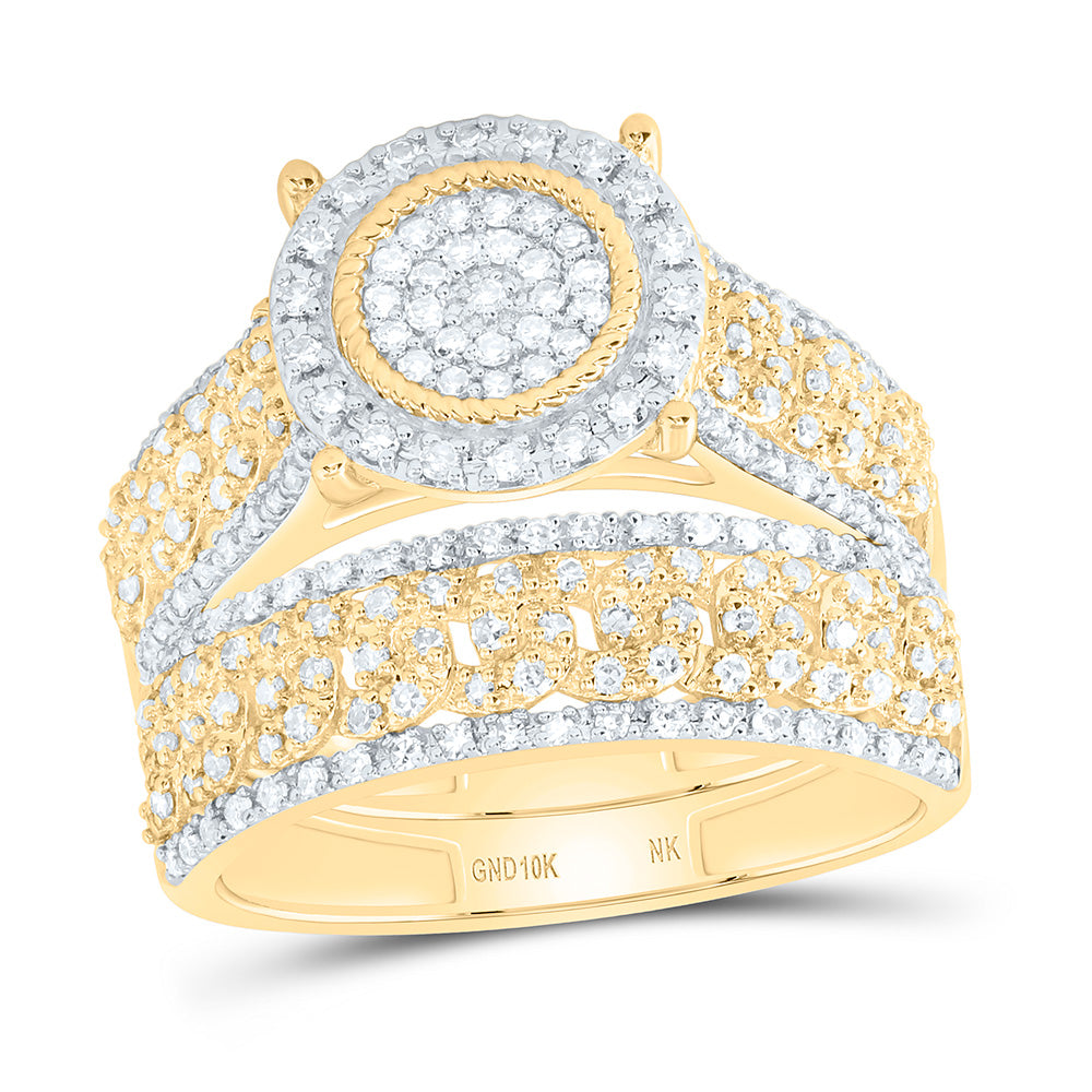 10K Yellow Or White Gold 7/8 Cttw Natural Diamond Nk Fashion Round Bridal Anniversary Wedding Engagement Band Ring Trio Set
