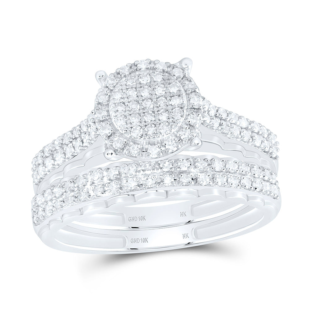 10K Yellow Or White Gold 5/8 Cttw Natural Diamond Nk Fashion Round Bridal Anniversary Wedding Engagement Band Ring Trio Set