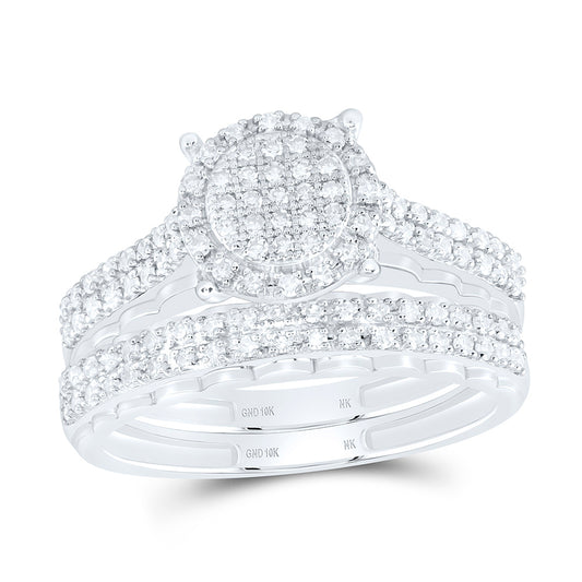 10K Yellow Or White Gold 5/8 Cttw Natural Diamond Nk Fashion Round Bridal Anniversary Wedding Engagement Band Ring Trio Set