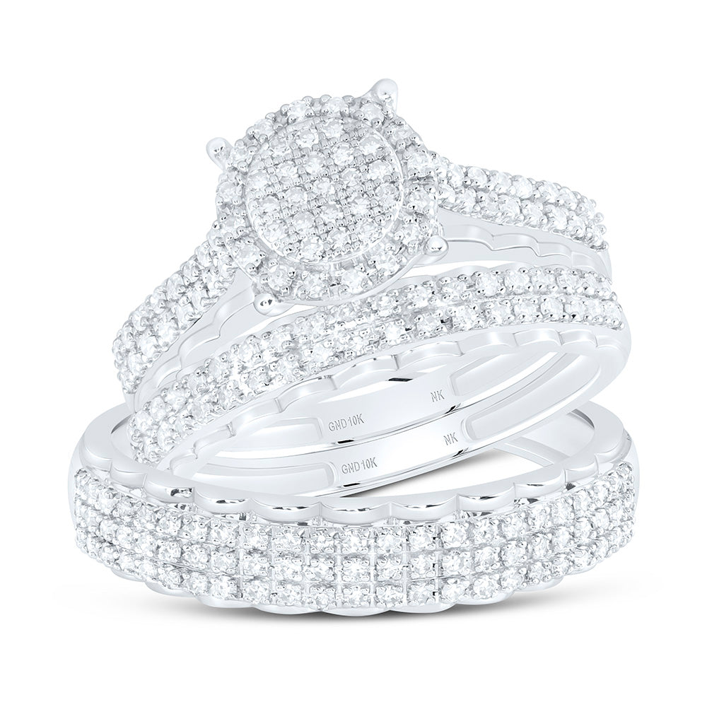 10K Yellow Or White Gold 5/8 Cttw Natural Diamond Nk Fashion Round Bridal Anniversary Wedding Engagement Band Ring Trio Set