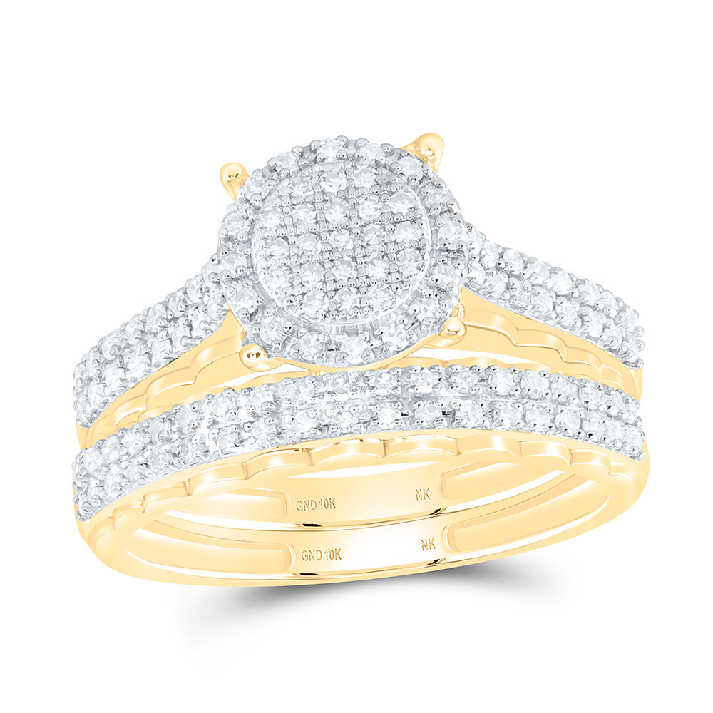 10K Yellow Or White Gold 5/8 Cttw Natural Diamond Nk Fashion Round Bridal Anniversary Wedding Engagement Band Ring Trio Set