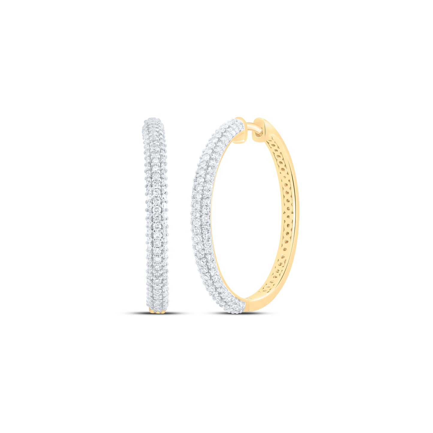 10K Yellow Or White Gold 1 Cttw Natural Diamond Nk Fashion Hoop Earring, L: 27.7 Mm x W: 24 Mm