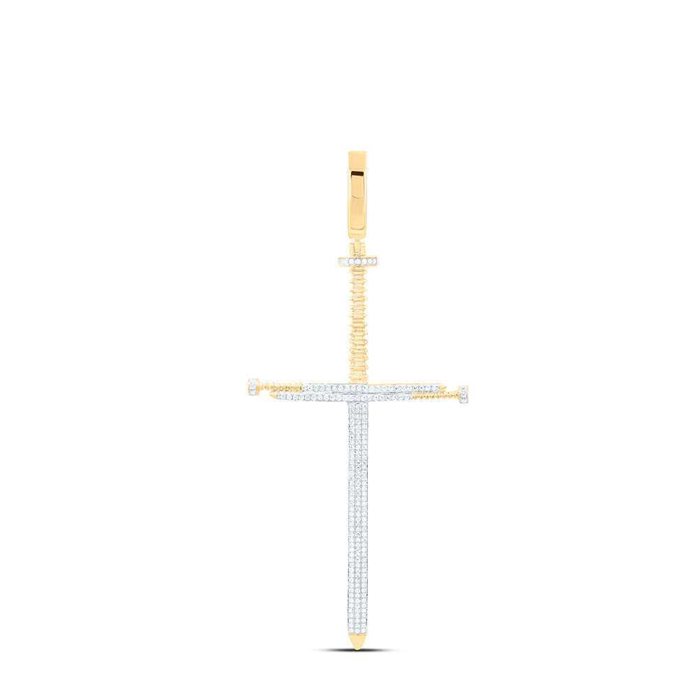 10K Yellow Gold 1Ctw Natural Diamond Mens Cross Mens Charm (100Mm Long With Bail)