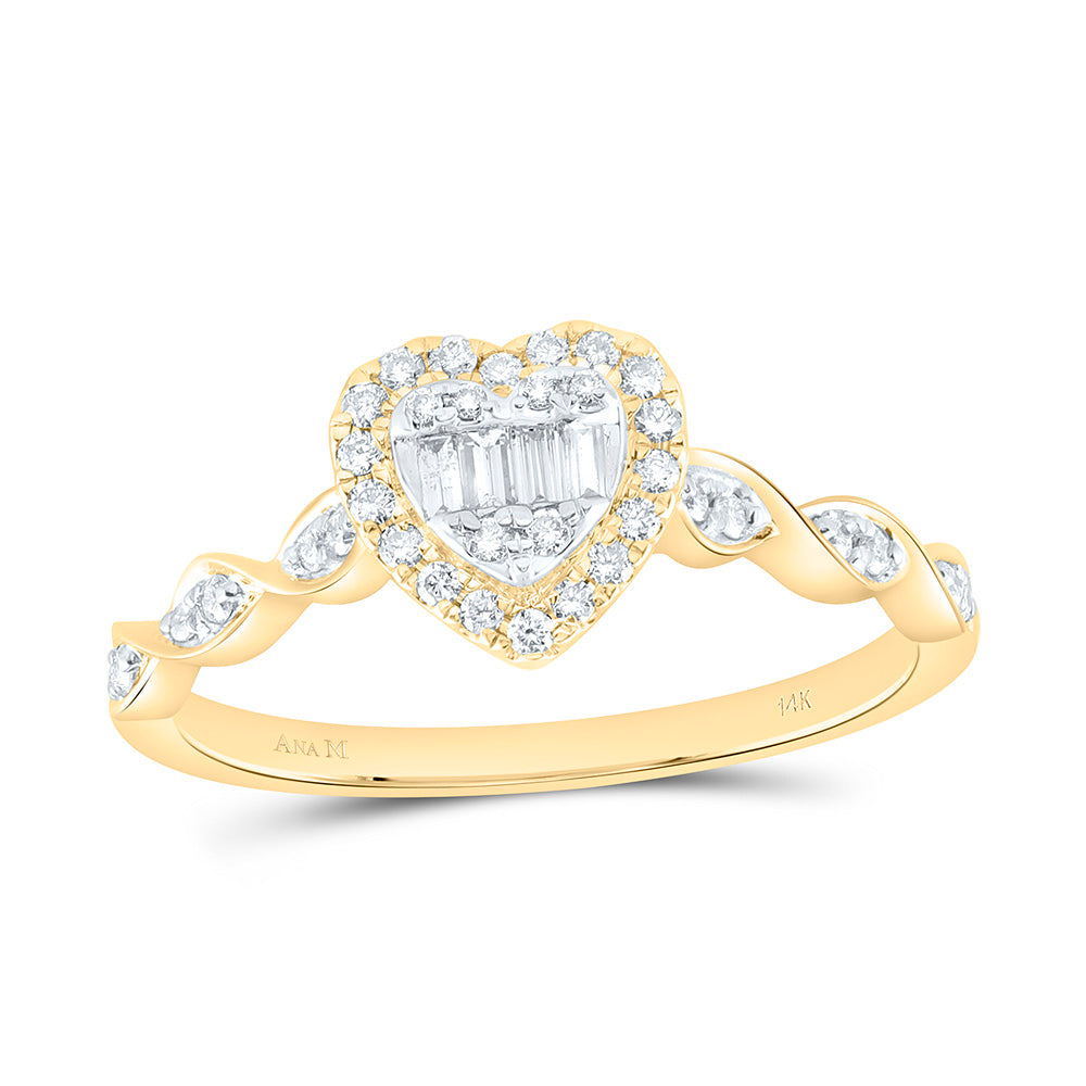 14K Yellow Or White Or Rose Gold 1/4 Cttw Natural Diamond Ana M Fashion Heart Bridal Anniversary Wedding Engagement Band Ring