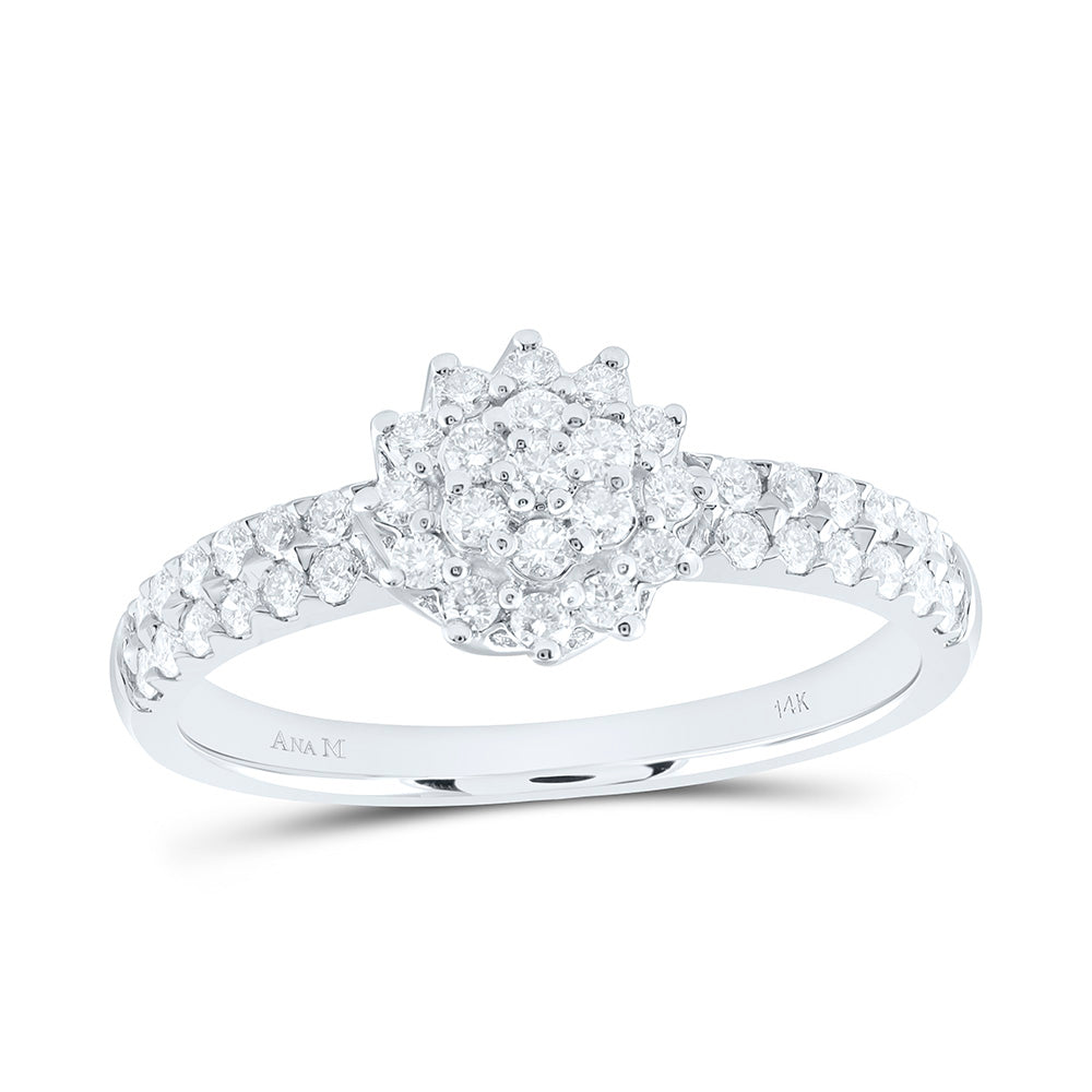 14K Yellow Or White Gold 1/2 Cttw Natural Diamond Ana M Fashion Flower Bridal Anniversary Wedding Engagement Band Ring