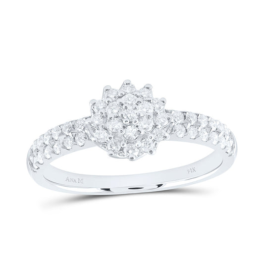 14K Yellow Or White Gold 1/2 Cttw Natural Diamond Ana M Fashion Flower Bridal Anniversary Wedding Engagement Band Ring