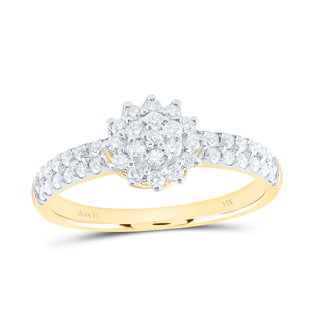 14K Yellow Or White Gold 1/2 Cttw Natural Diamond Ana M Fashion Flower Bridal Anniversary Wedding Engagement Band Ring
