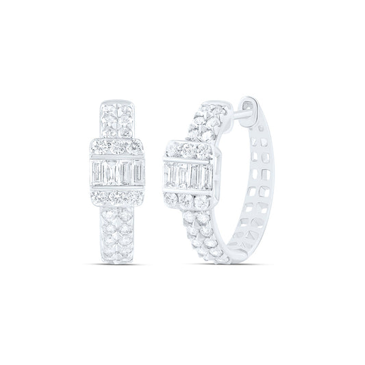 14K White Gold 3/4Ctw Natural Diamond Ana M Fashion Hoop Earring