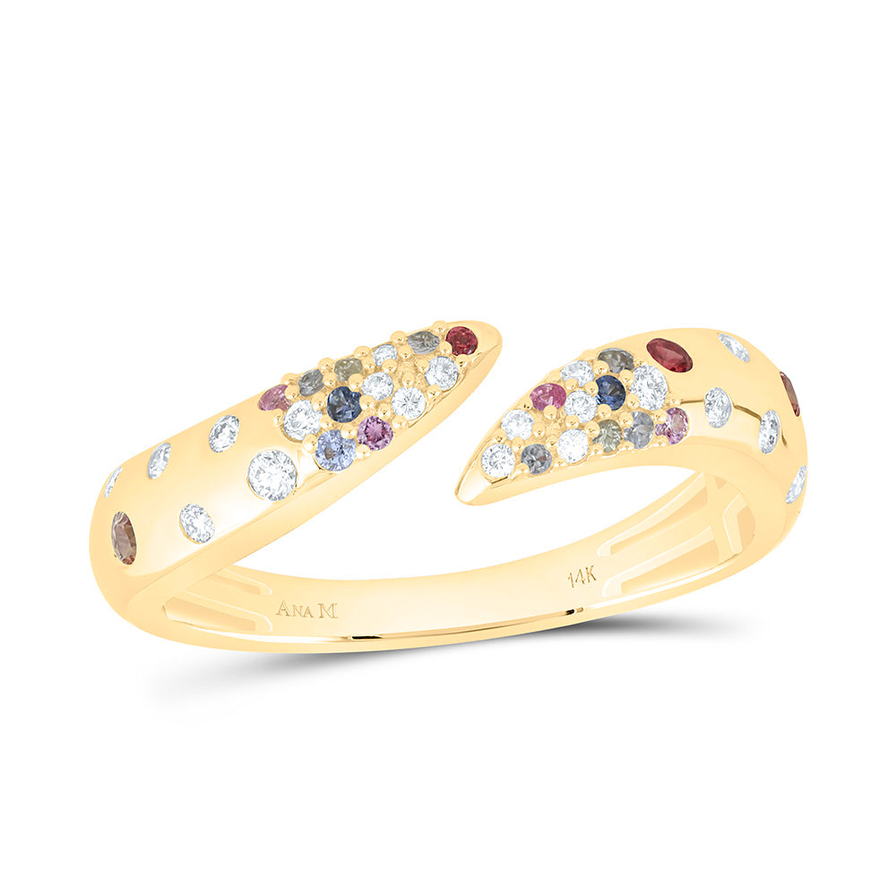 14K Yellow Or White Gold 1/12 Cttw Natural Diamond Ana M 1/4 Cttw Round Natural Gem Multi Color Sapphire Bridal Anniversary Wedding Engagement Band Ring