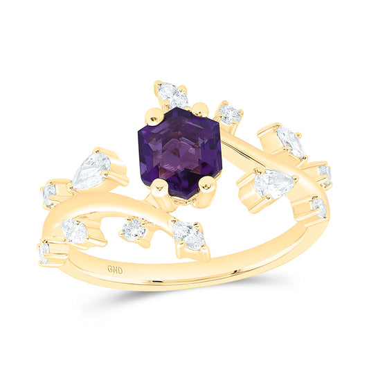 14K Yellow Gold 1/10Ct Ana M/1/10Ct Marquise /1/8Ctw Pear / 7/8Ct Amethyst Fashion Ring