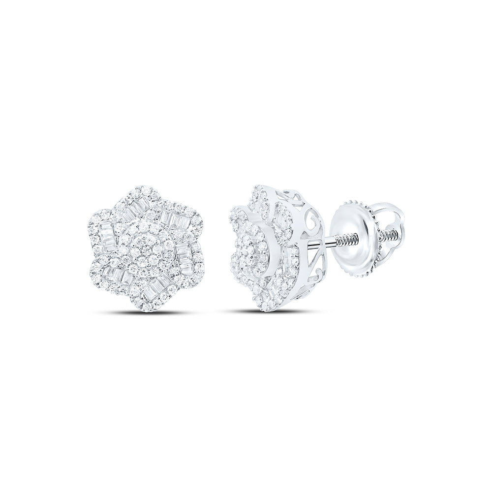 10K Yellow Or White Gold 3/4 Cttw Natural Diamond Cn Fashion Flower Earring