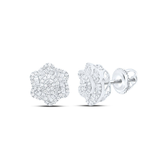 10K Yellow Or White Gold 3/4 Cttw Natural Diamond Cn Fashion Flower Earring