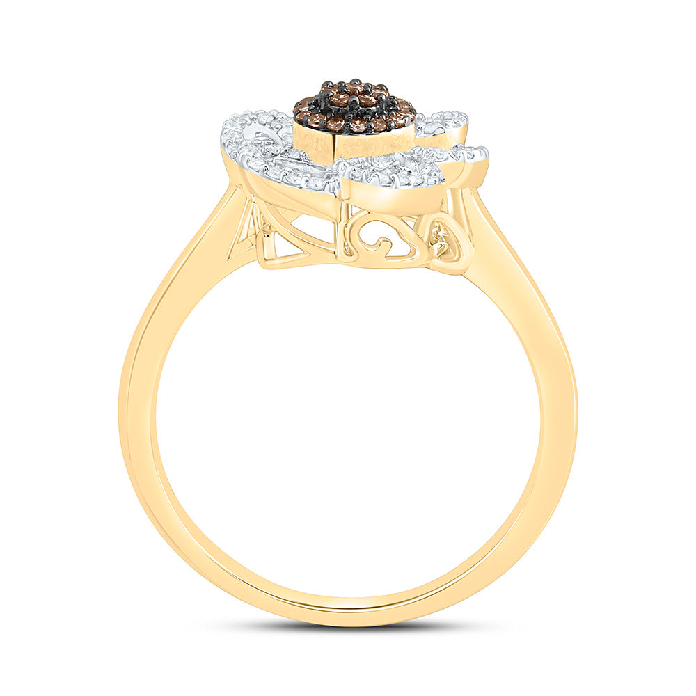 10K Yellow Or White Or Rose Gold 1/3 Cttw Natural Diamond Cn Fashion Flower Bridal Anniversary Wedding Engagement Band Ring