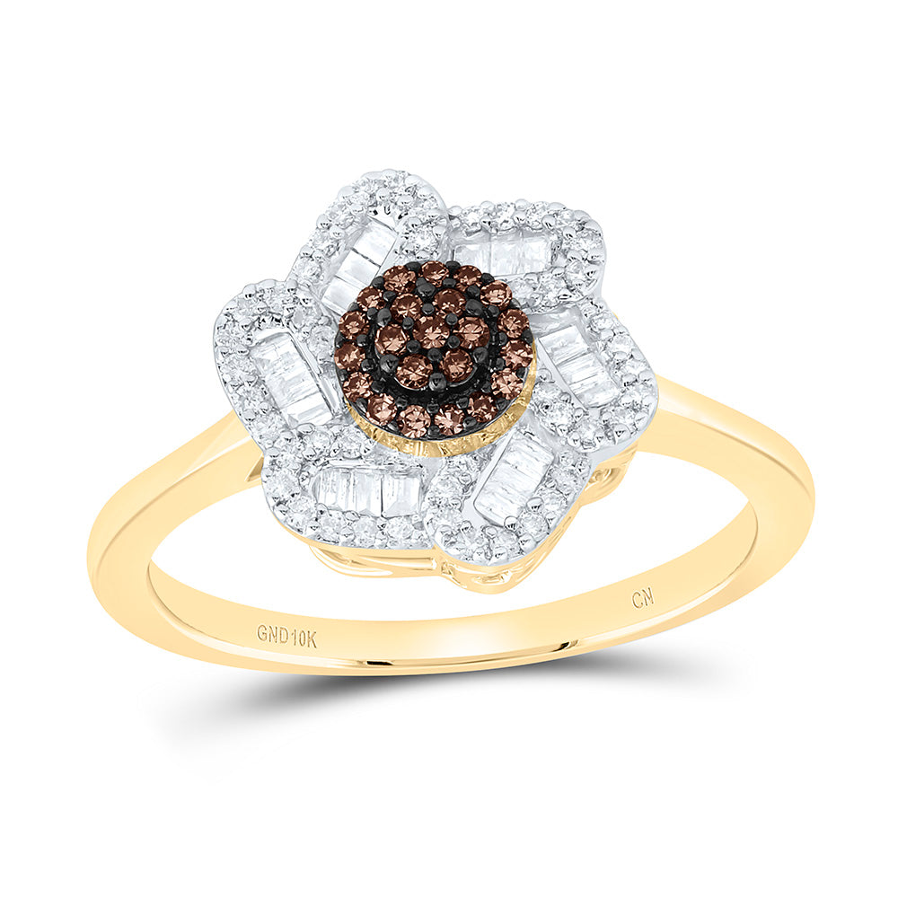10K Yellow Or White Or Rose Gold 1/3 Cttw Natural Diamond Cn Fashion Flower Bridal Anniversary Wedding Engagement Band Ring