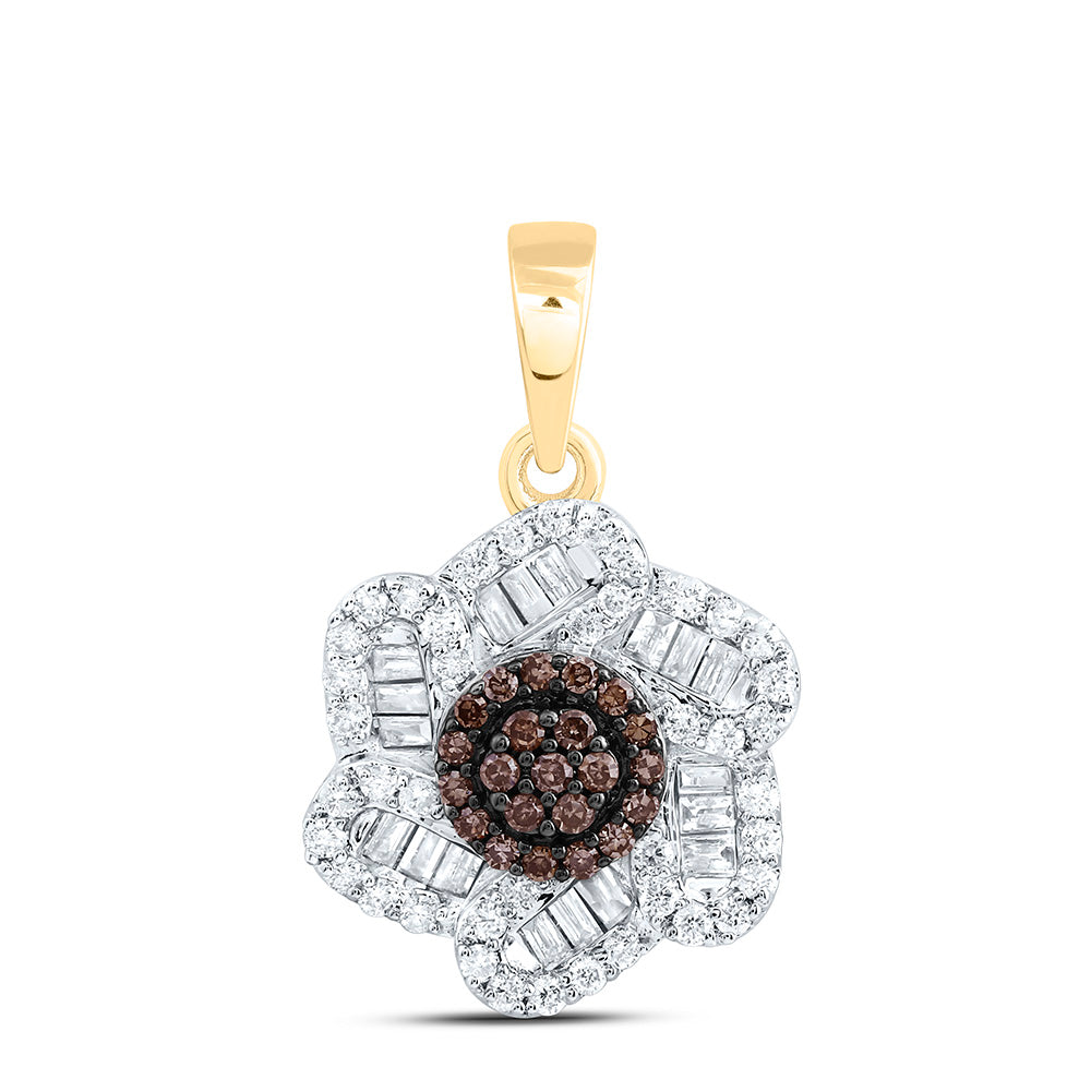 10K Yellow Or White Or Rose Gold 3/8 Cttw Natural Diamond Cn Cognac Natural Flower Pendant