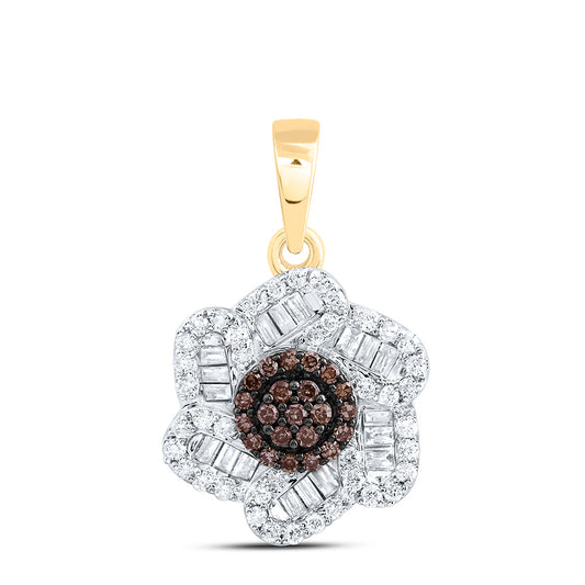 10K Yellow Or White Or Rose Gold 3/8 Cttw Natural Diamond Cn Cognac Natural Flower Pendant
