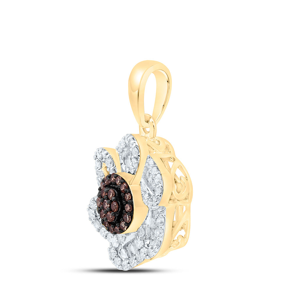 10K Yellow Or White Or Rose Gold 3/8 Cttw Natural Diamond Cn Cognac Natural Flower Pendant