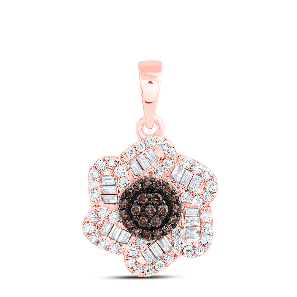 10K Yellow Or White Or Rose Gold 3/8 Cttw Natural Diamond Cn Cognac Natural Flower Pendant
