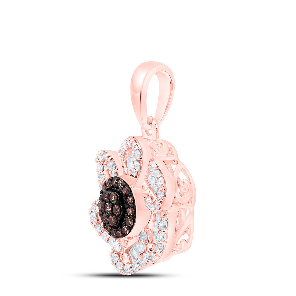 10K Yellow Or White Or Rose Gold 3/8 Cttw Natural Diamond Cn Cognac Natural Flower Pendant