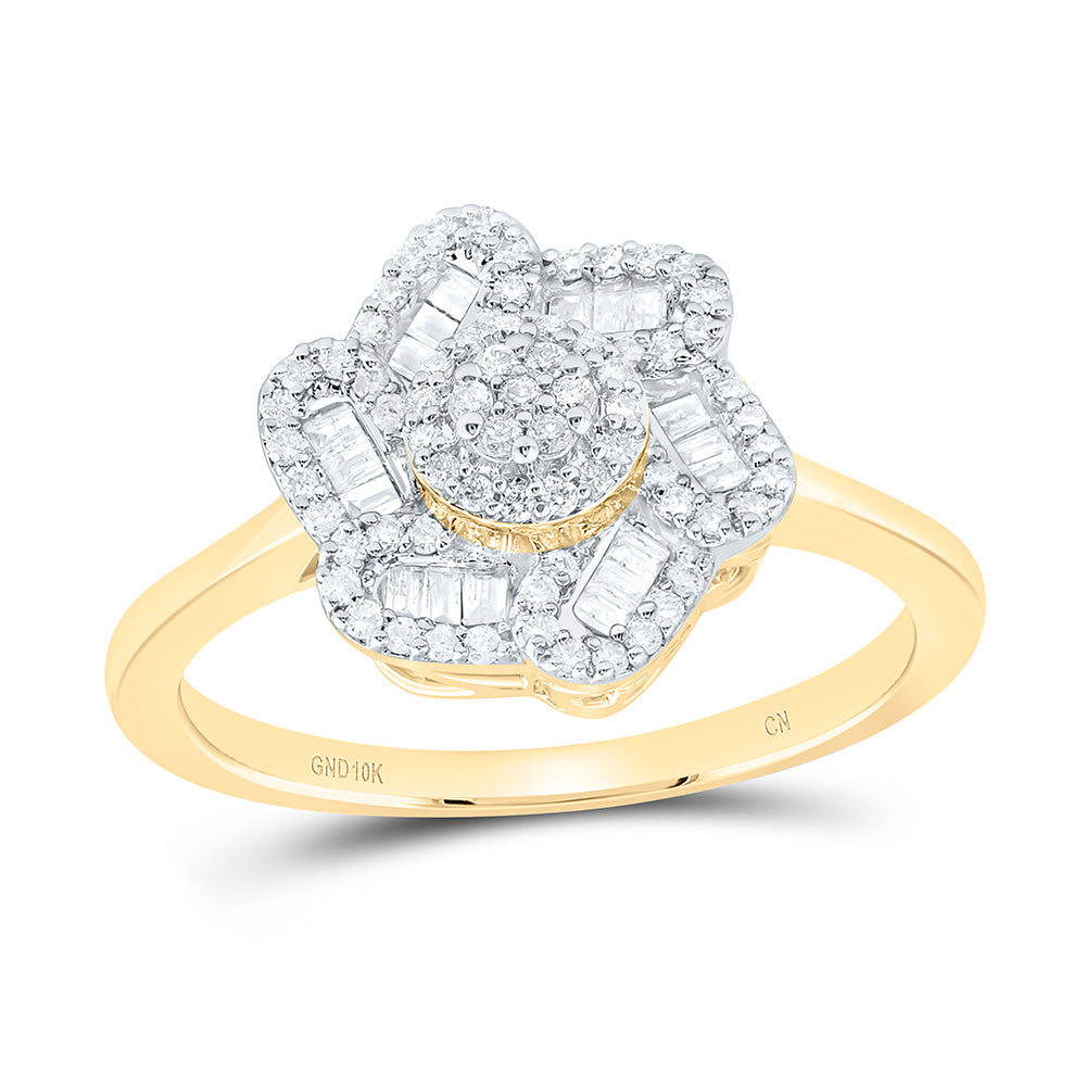 10K Yellow Or White Or Rose Gold 1/3 Cttw Natural Diamond Cn Fashion Flower Bridal Anniversary Wedding Engagement Band Ring